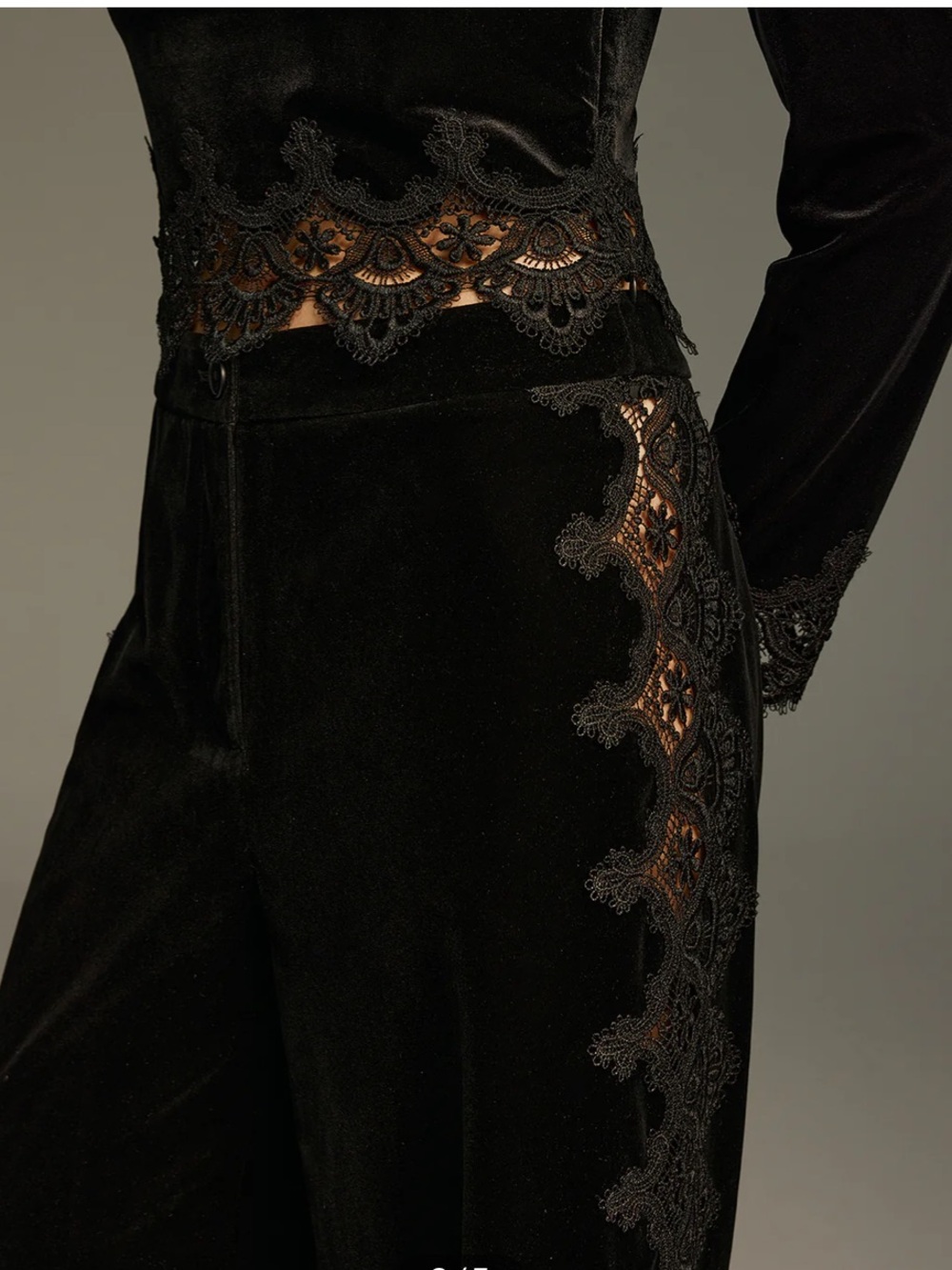 COMMENSE Velvet straight leg pants with Lace Panel - Picture 2 of 7